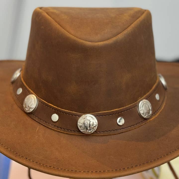 Lesa collection inc - Wholesale Hat Accessory - Men's - Buffalo Nickel Leather Cowboy Western Hat Tan Brown Unisex2