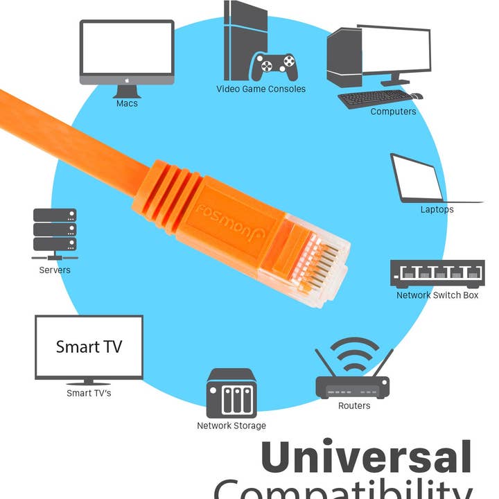 Fosmon - Wholesale Cord - 3ft Cat5e Flat Network Ethernet Patch Cable -Orange6