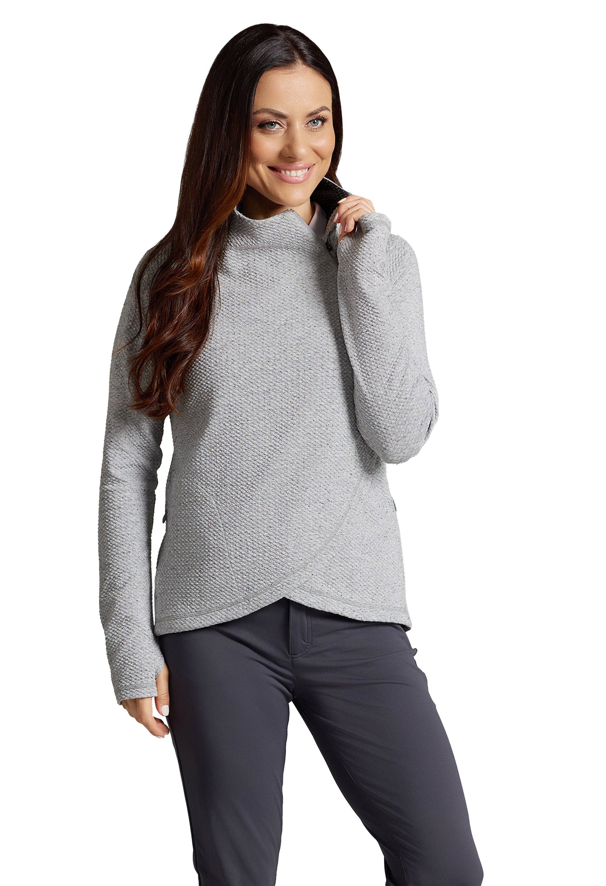 IBKÜL - Wholesale Sweatshirt - Women's - Solid Popcorn Stitch Asymmetrical Zip Pullover 2.017