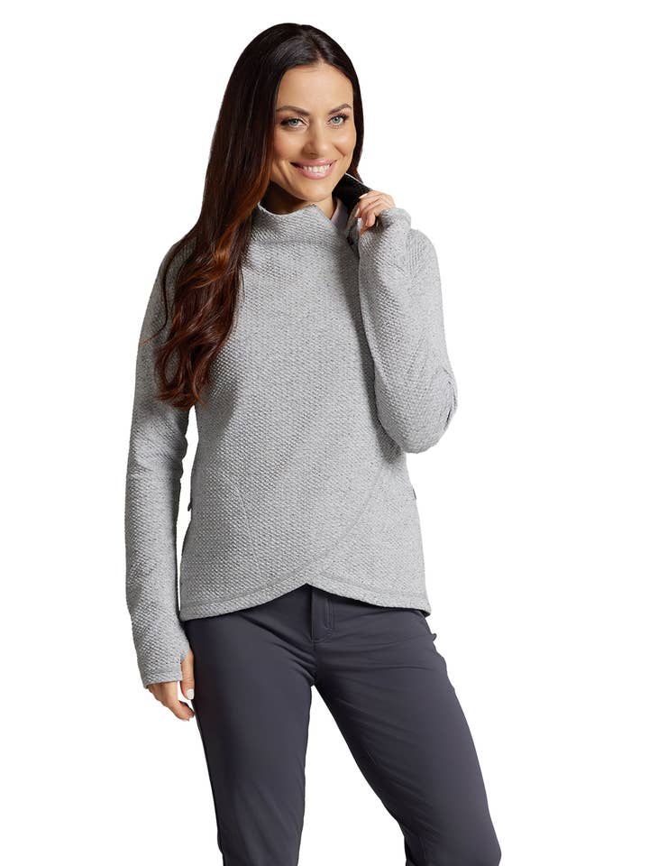 IBKÜL - Wholesale Sweatshirt - Women's - Solid Popcorn Stitch Asymmetrical Zip Pullover 2.017