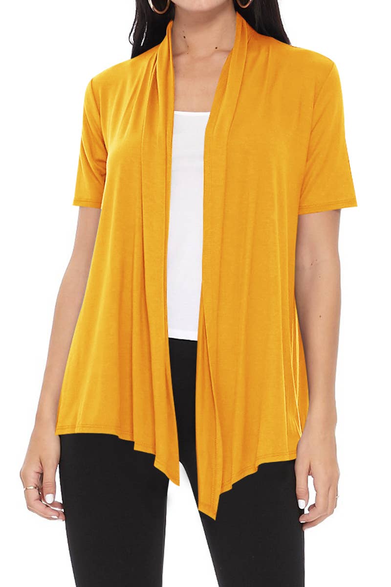 MOA COLLECTION - Wholesale Cardigan - Women's - Women's Casual Short Sleeve Draped Open Front Solid Cardigan48