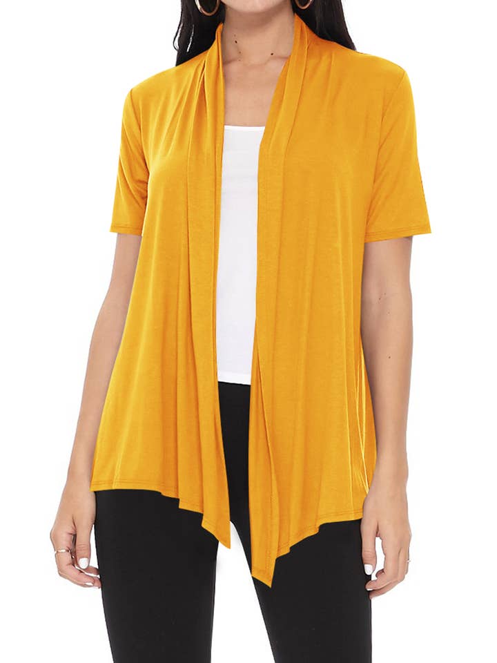 MOA COLLECTION - Wholesale Cardigan - Women's - Women's Casual Short Sleeve Draped Open Front Solid Cardigan48