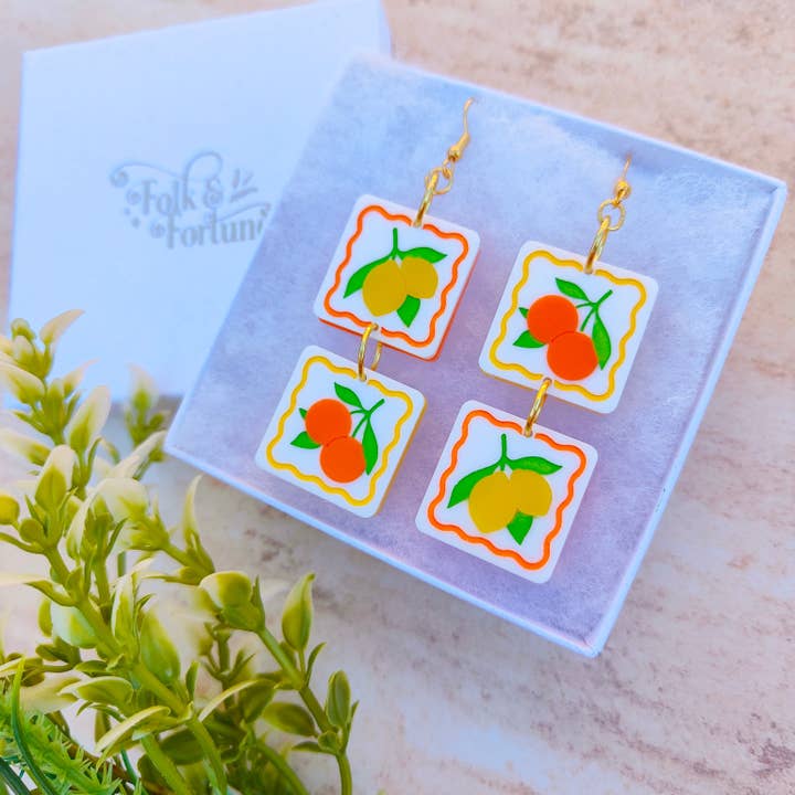 Citrus Fruits earrings for wholesale by Folk and Fortune