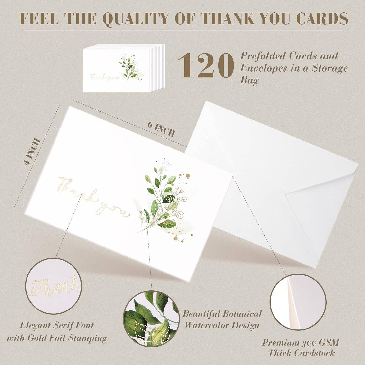 Crover - Wholesale Thank You Card - 4" x 6" Eucalyptus Thank You Cards with Envelopes 2
