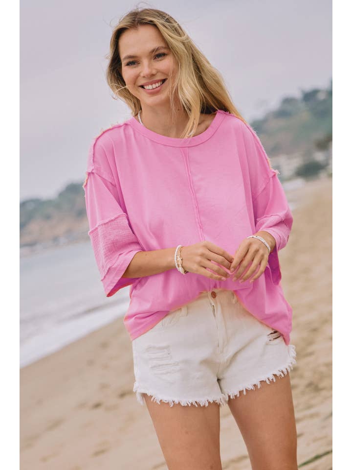 Oddi - Wholesale Blouse - Women's - Acid Washed Mixed Fabric Pullover Top3