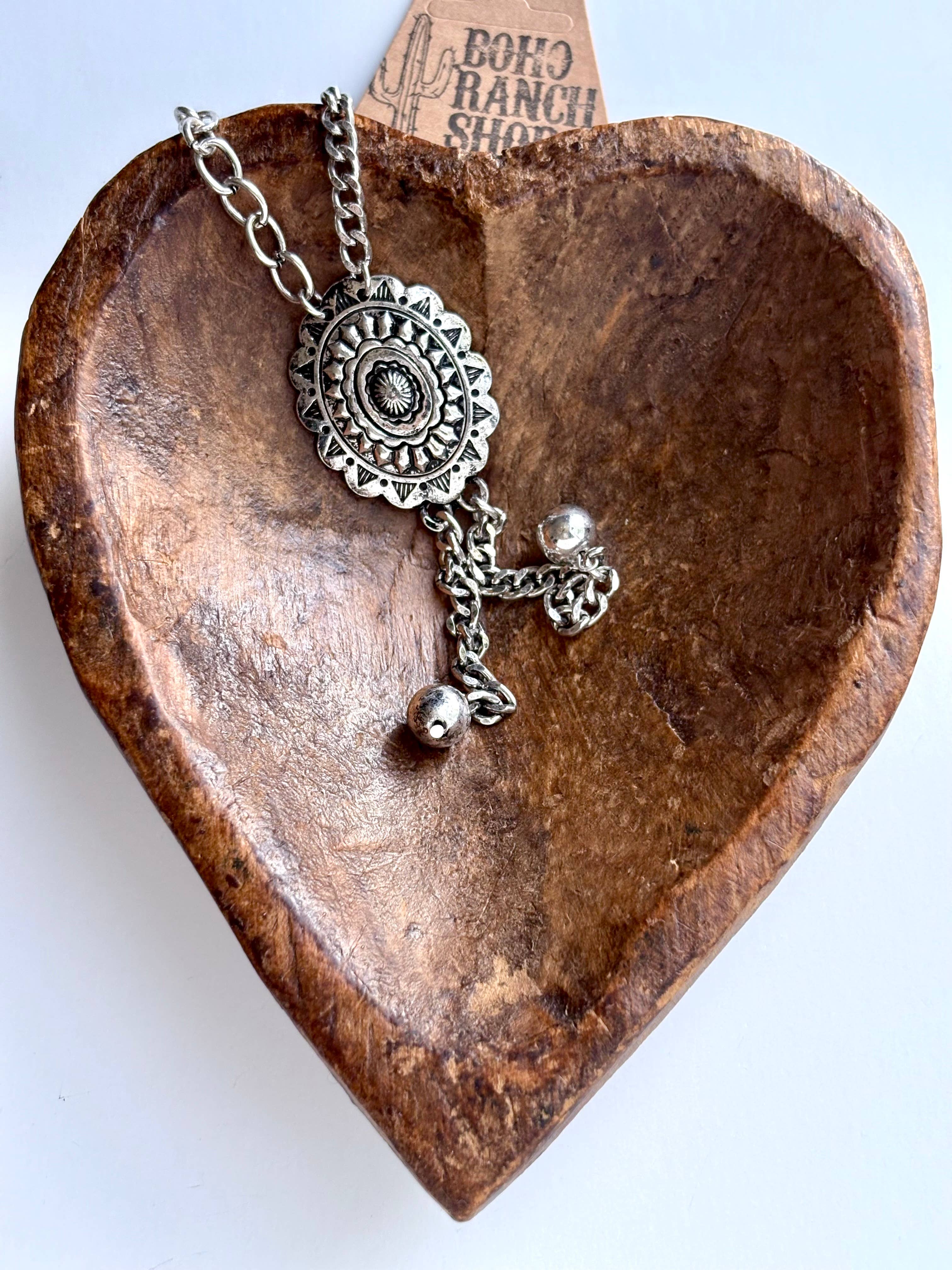 Boho Ranch Shop - Wholesale Pendant/Charm Necklace - Western Concho Pendant Y Drop Chunky Chain Bolo Necklace1