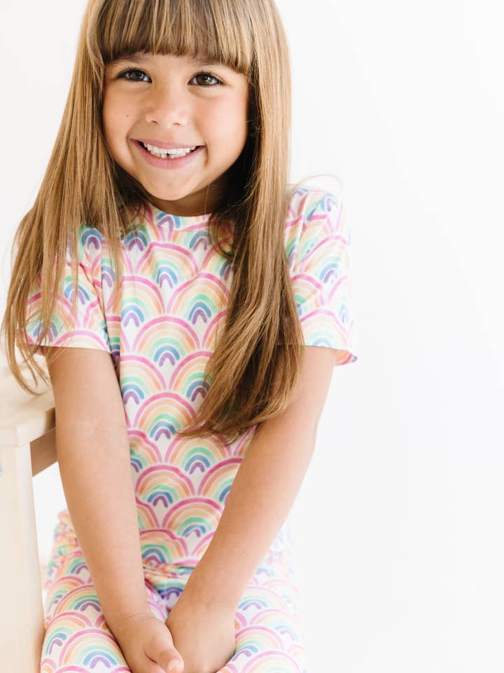 Sunshine Kids Co - Wholesale Sleepwear Set - Kids - Bamboo Rainbow Pajamas for Kids, Modern Summer PJs, Colorful Summer Pajamas, Short Sleeve PJ, Girls Pajamas