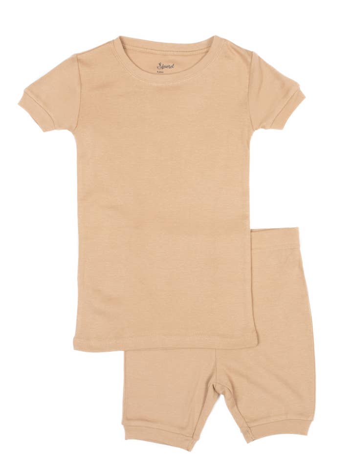 Pyjama court en coton deux pièces pour enfants, solide pour l'été pour la vente par Leveret Pajamas