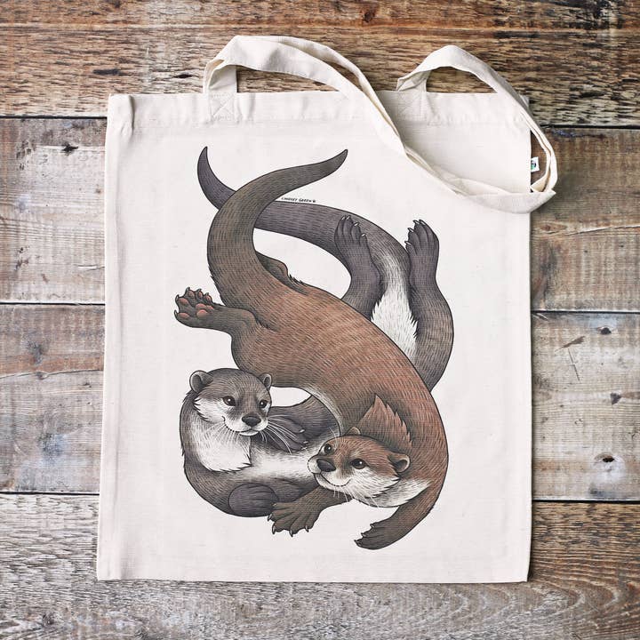 Otters Tote Bag ~ Organic & Fairtrade Cotton for wholesale by Lyndsey Green Illustration