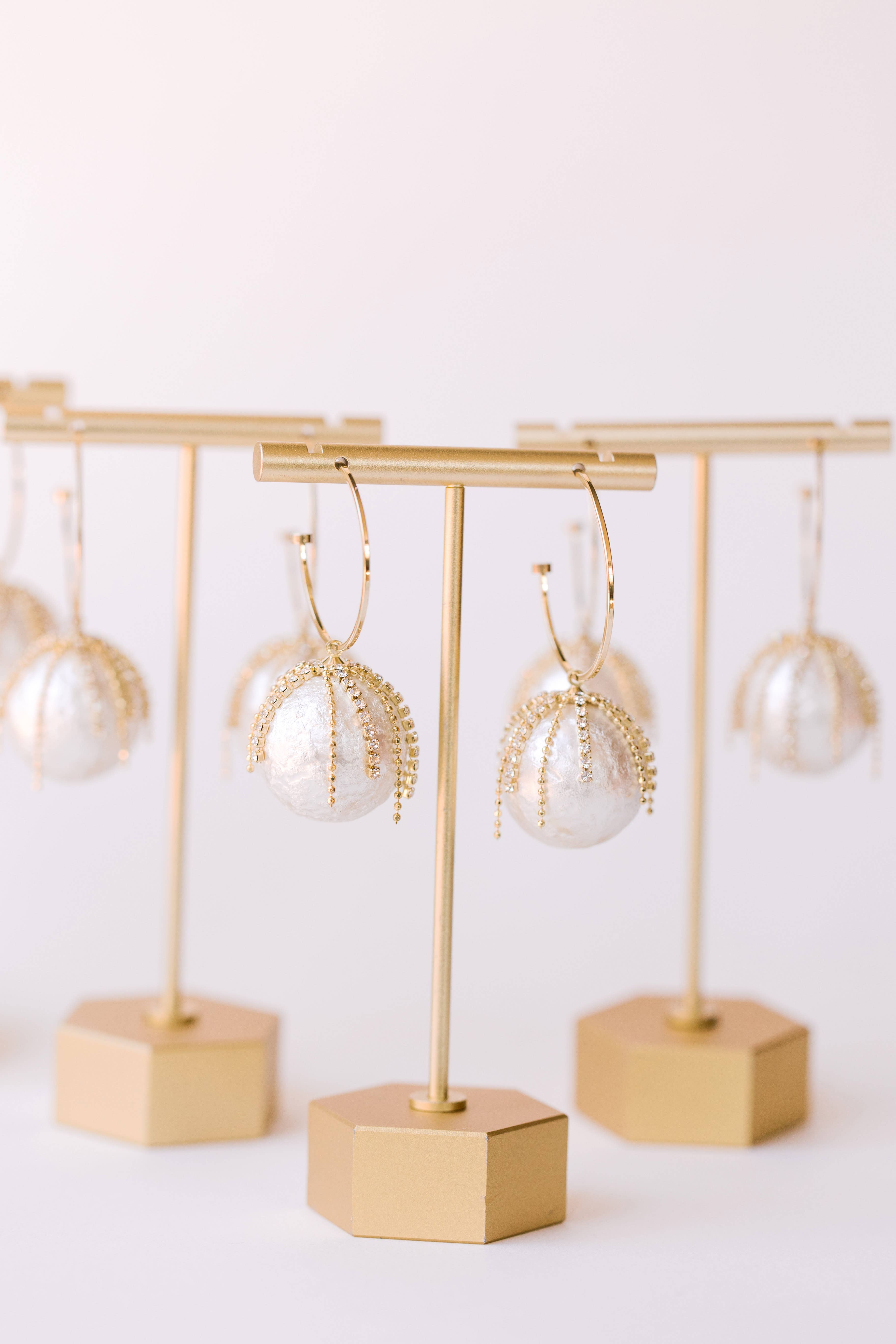 St Armands Designs of Sarasota - Wholesale Dangle Earrings - Diamond Fringe Holiday Pearl Hoop Earrings2