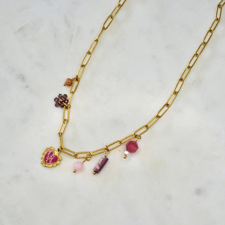 Gouden Fuchsia Hart Ketting voor wholesale door Horizonandjoyas