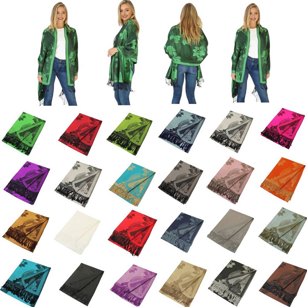 Sensibling Corp. – wholesale Scarf – Women's – Rose Floral Pashmina Reversible Scarf Shawl43