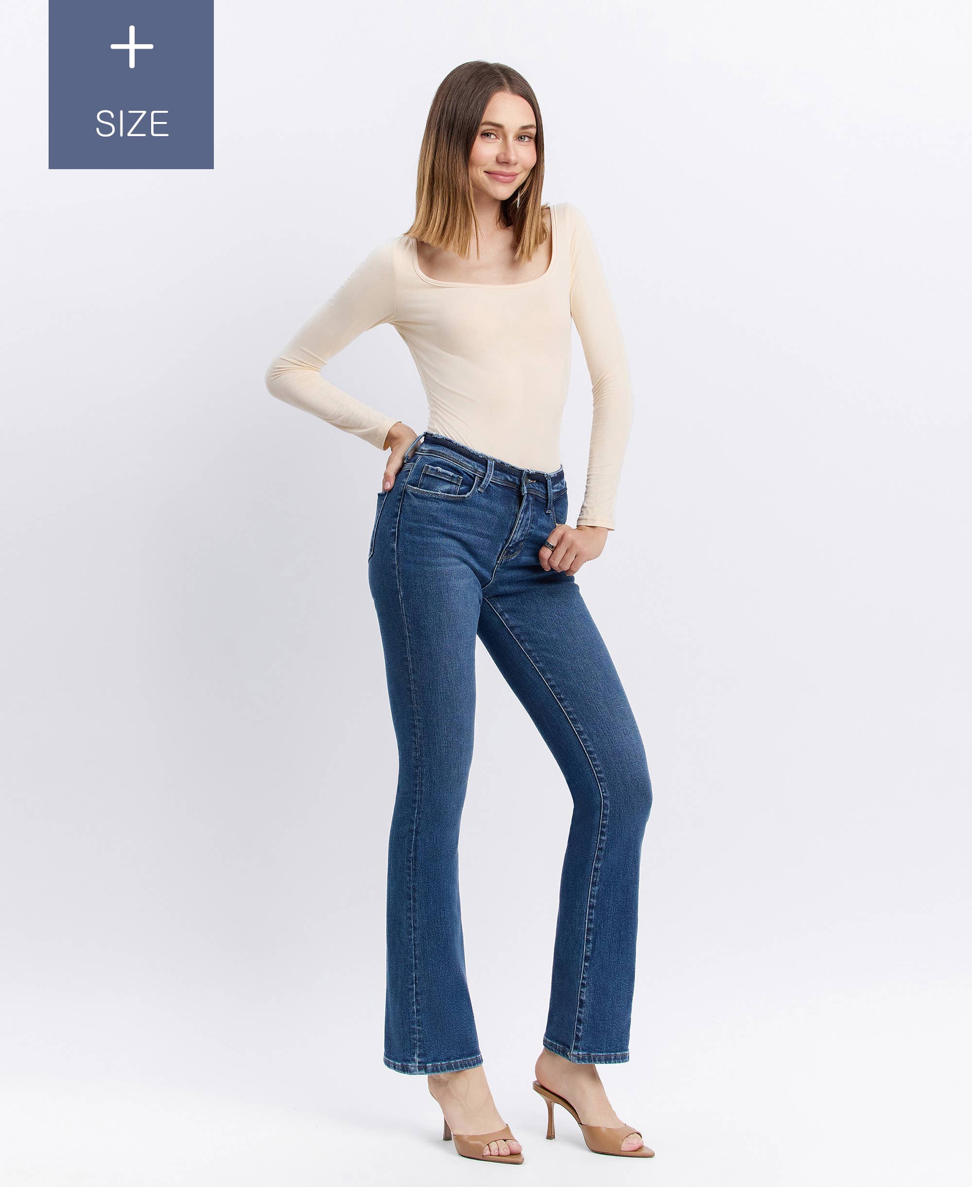 AMETHYST PLUS MID RISE SEAMLESS WAISTBAND BOOTCUT JEANS T6105-P for wholesale on Faire11