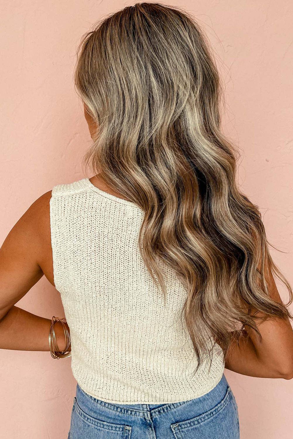 Lovesoft - Wholesale Knit Top - Women's - Beige Lace-up Front V Neck Sweater Vest4