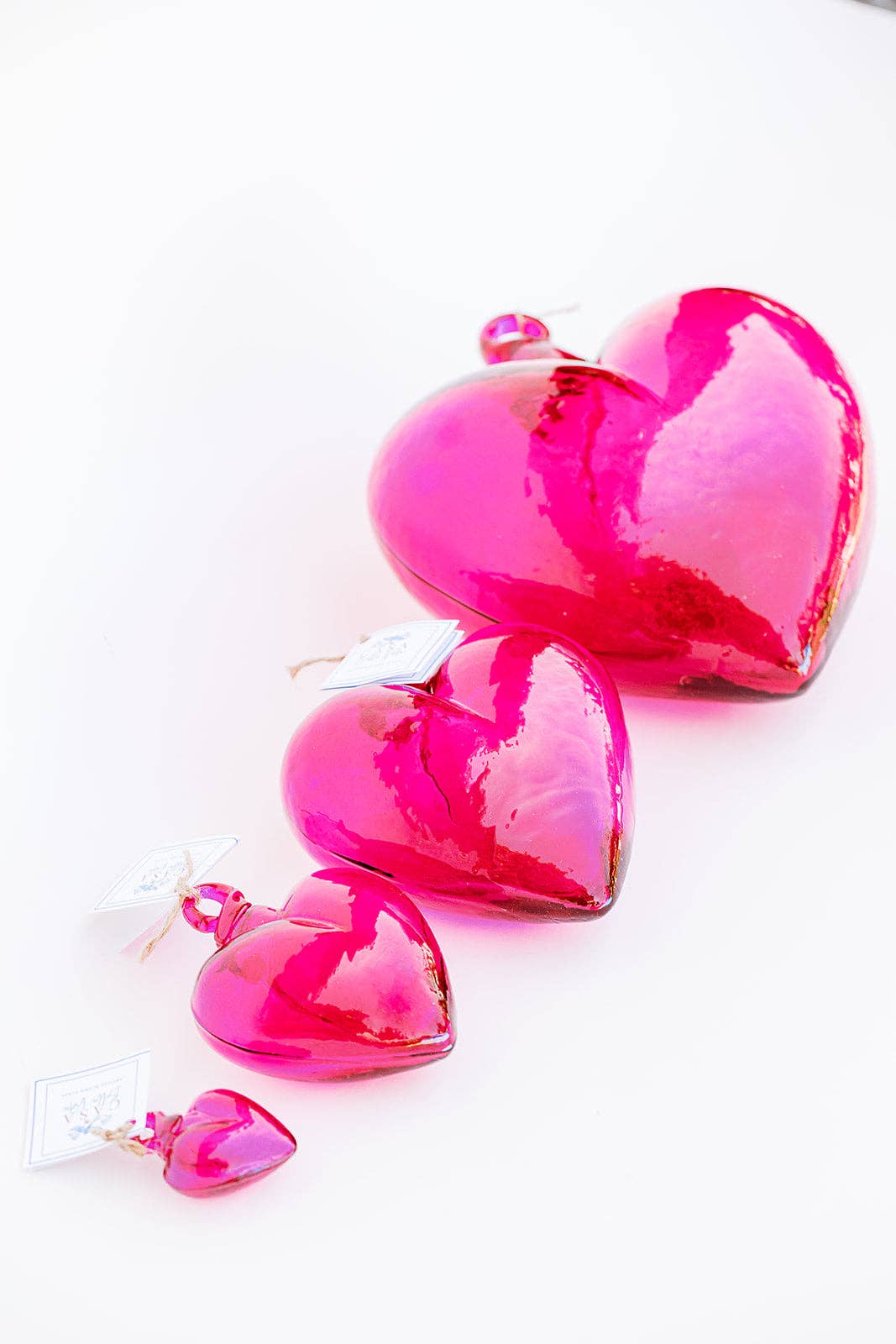 Casa Bella Vida - Wholesale Ornament - Blown Glass Heart - Roze - Groot1