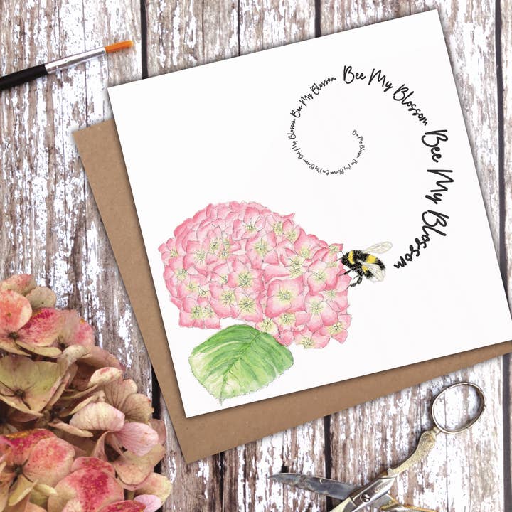 'Bee My Blossom' Hydrangea Bee card for wholesale by Utterly Conkers