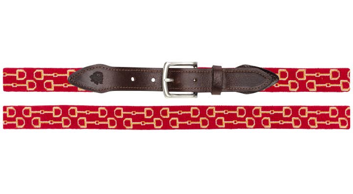 Good Threads - Wholesale Belt - Women's - Horse Bits Needlepoint Belt (Red)
