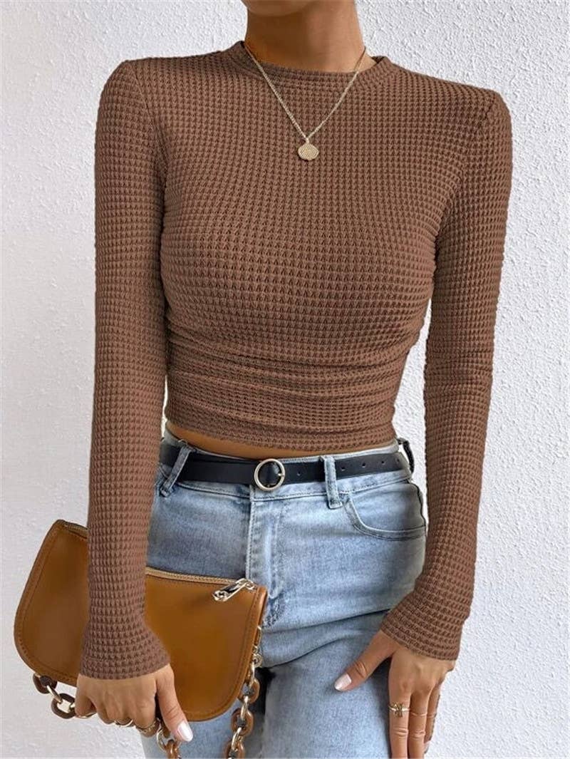 Rosa Clothing - Wholesale Knit Top - Women's - Waffle slim fit crewneck long sleeve t-shirt9
