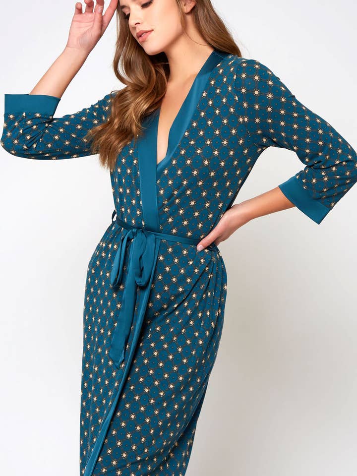 Mali Diamond Print Viscose Long Robe for wholesale by iCollection