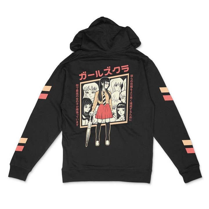 Black 90's Anime Girls Independent Unisex Pullover Hoodie for wholesale on Faire