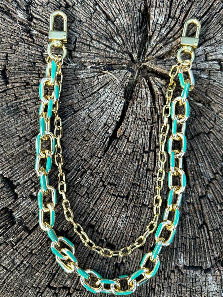 Chaîne de sac à main en émail turquoise et or rempli 14 carats 17837 pour la vente par J.Forks Designs