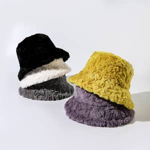 Inca Winter Bucket Hat in Warm Fluffy Faux Fur in NY Yellow (Cream)