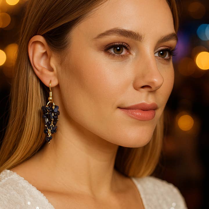 BEADS CORNER - Wholesale Dangle Earrings - Blue Goldstone Gemstone Dangle Earrings – Handmade with Gold Accents2