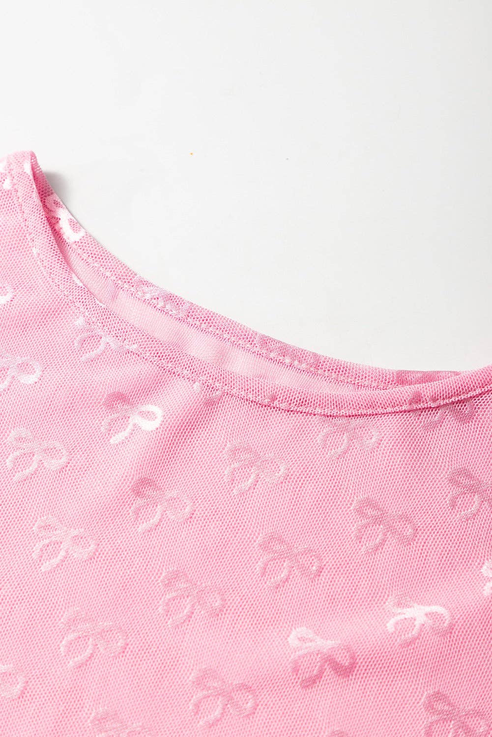 Lovesoft - Wholesale Blouse - Women's - Pink Mesh Bow Pattern Long Sleeve Top7