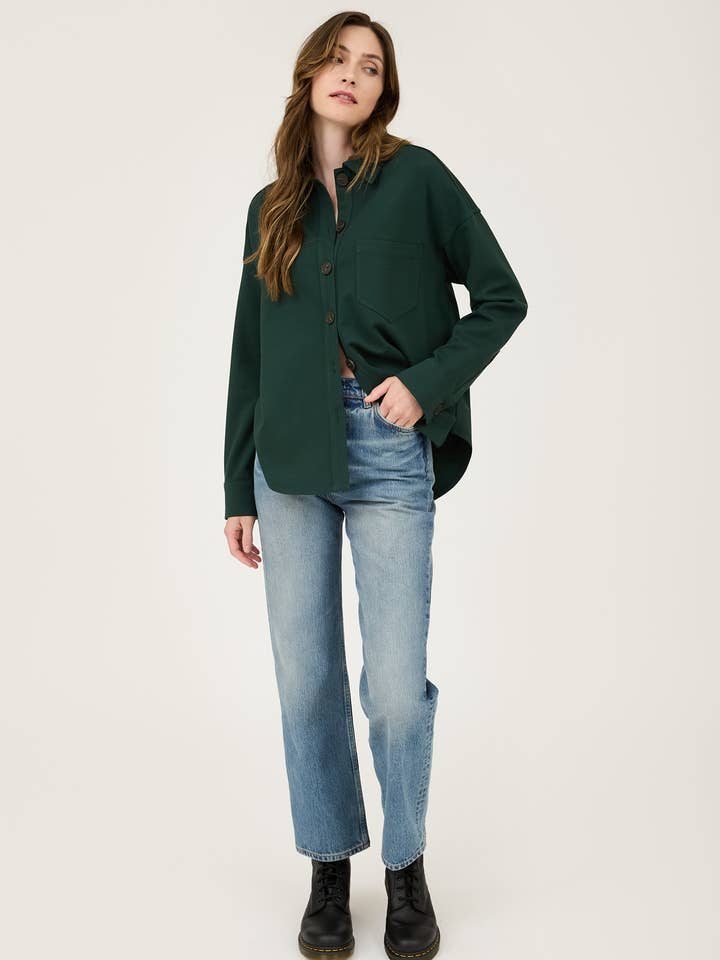 Blu Pepper - Wholesale Shirt Jacket/Shacket - Women's - SOLID COLLARED LONG SLEEVE BUTTON DOWN SHACKET