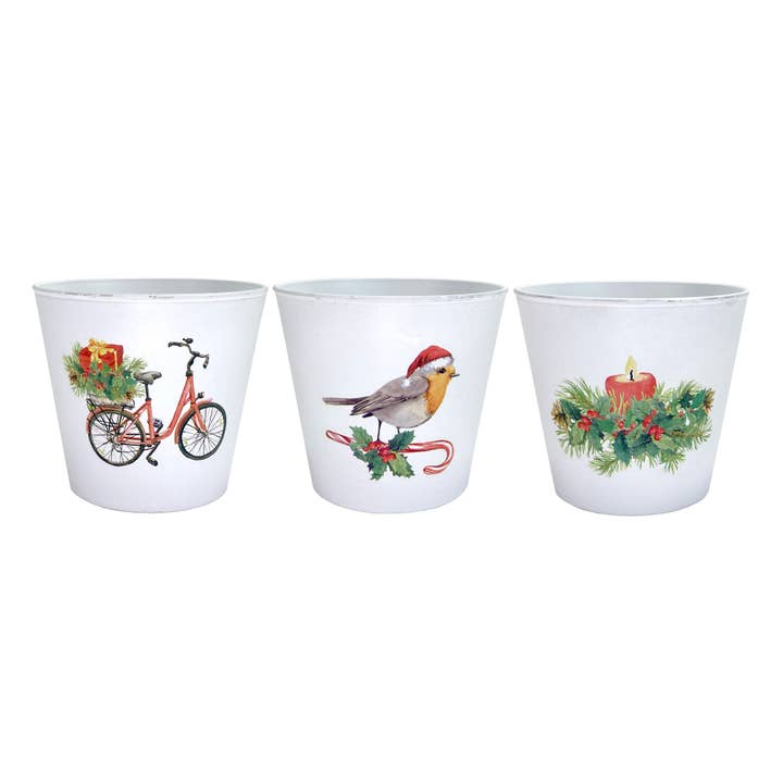 Jacobson - Wholesale Christmas Decoration - 5"D Assorted Plastic Christmas Pots