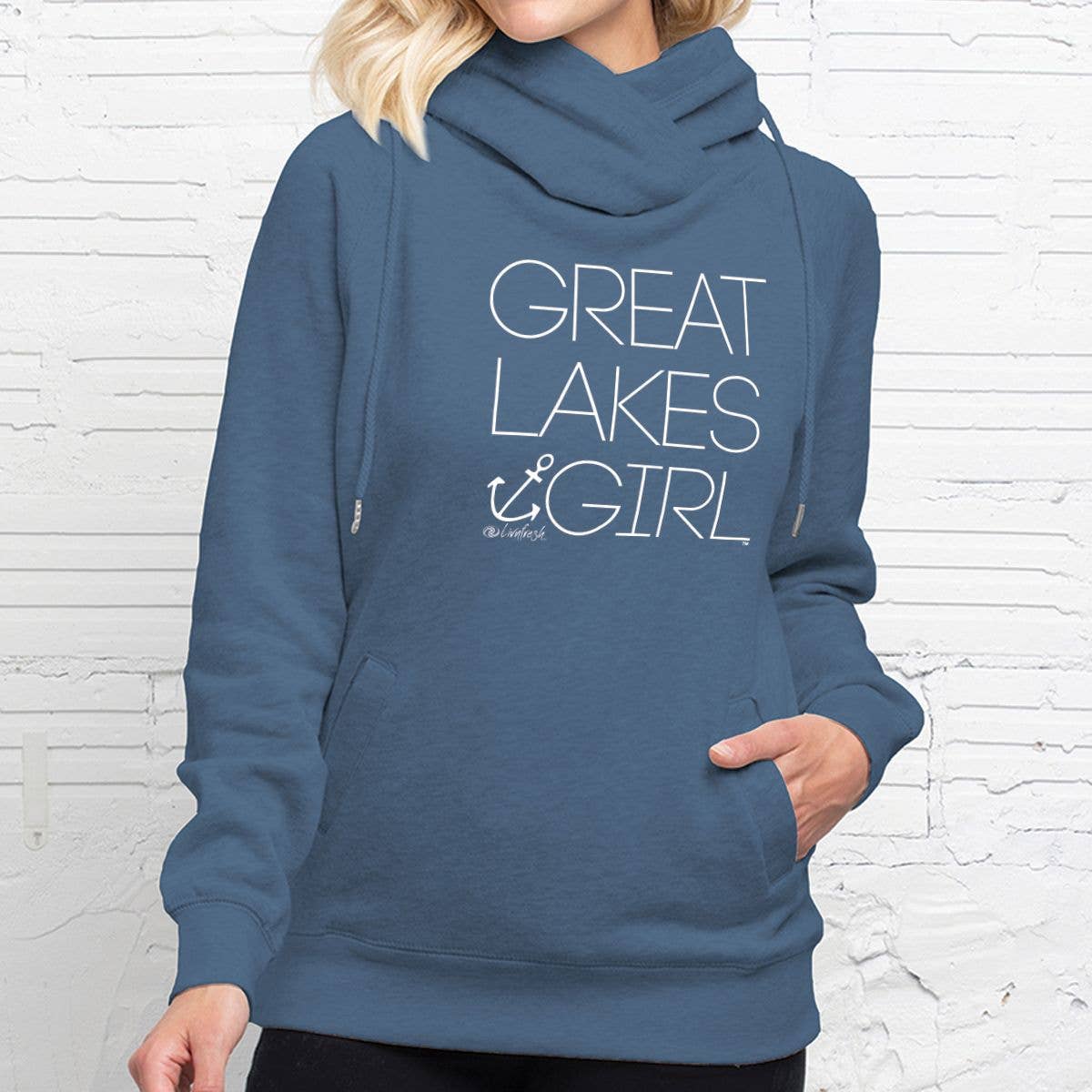 LIVNFRESH - Wholesale Hoodie - Women's - "Great Lakes Girl" Women's Classic Funnel Neck Pullover Hood1