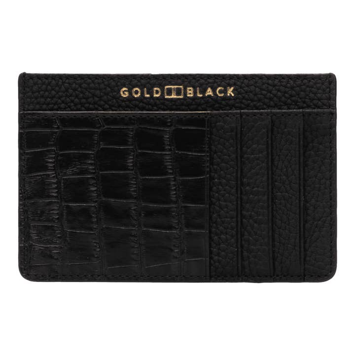 Tarjetero royal piel con estampado de cocodrilo napa negro para venta al por mayor de GOLDBLACK