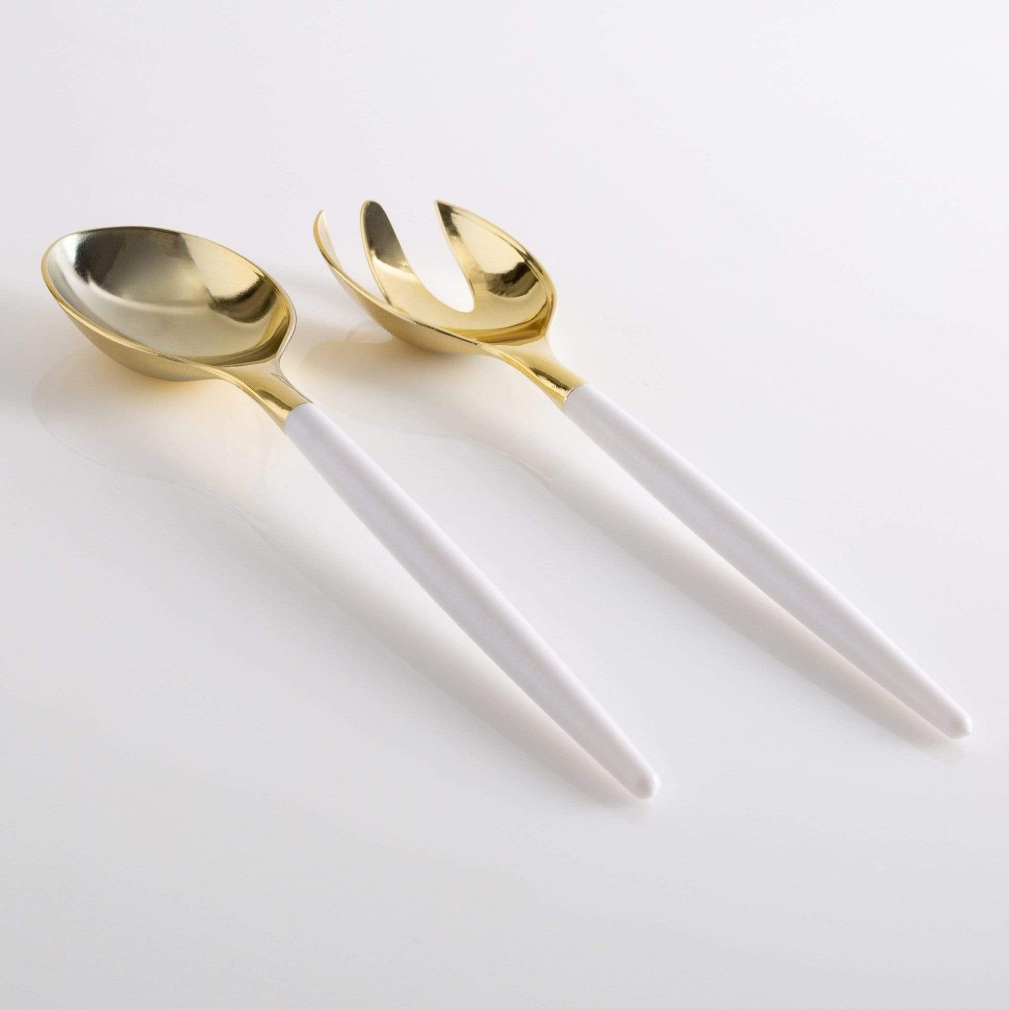 Luxe Party - Wholesale Serving Utensil - White /  Gold Plastic Serving Fork • Spoon Set1