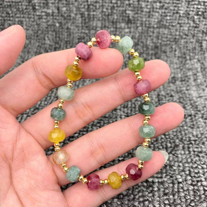 Mio Queena - Wholesale Beaded Bracelet - Natural Stone & 18K Gold Plated Copper Beaded Bracelet - CS7