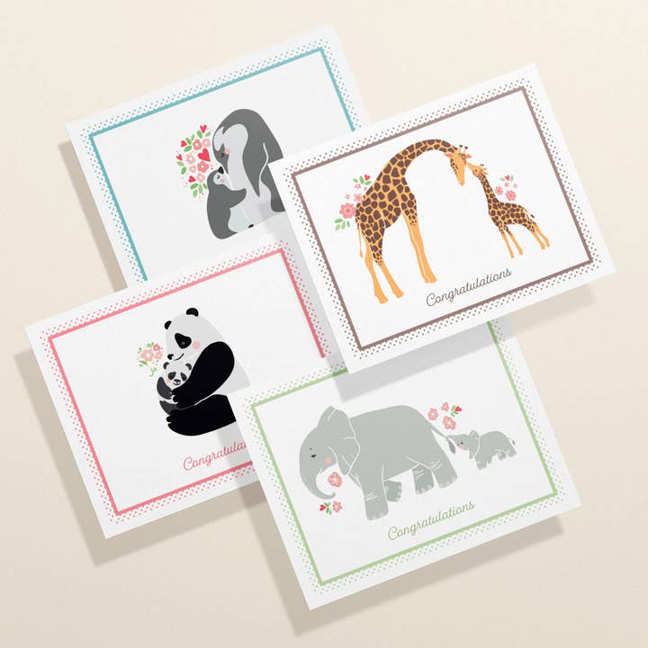 Baby Animal Congrats Greeting Card Set | Assorted Baby Cards for wholesale by Twigs Paper