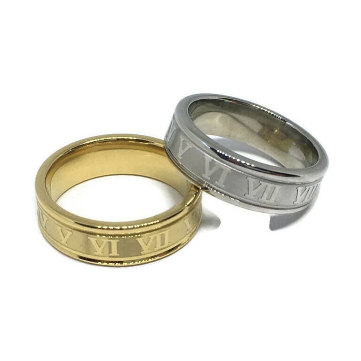 Anillo de Banda con Números Romanos | Oro Plata Acero Inoxidable Unisex para venta al por mayor de Gifts From The Crypt