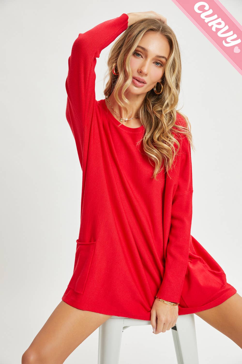 Sweet Lovely by Jen - Wholesale Tunic Sweater - Women's - FRONT POCKET OVERSIZE SWEATER PLUS SIZE38