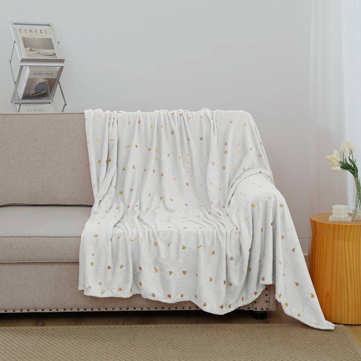 White Printed Love Blanket for wholesale by BOD HOME
