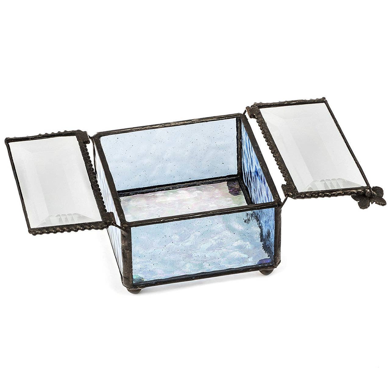 J Devlin Glass Art & Bert Anderson Collection - Wholesale Jewelry Box/Organizer - Box 185-3 Pale Blue Glass Box - Center Open4