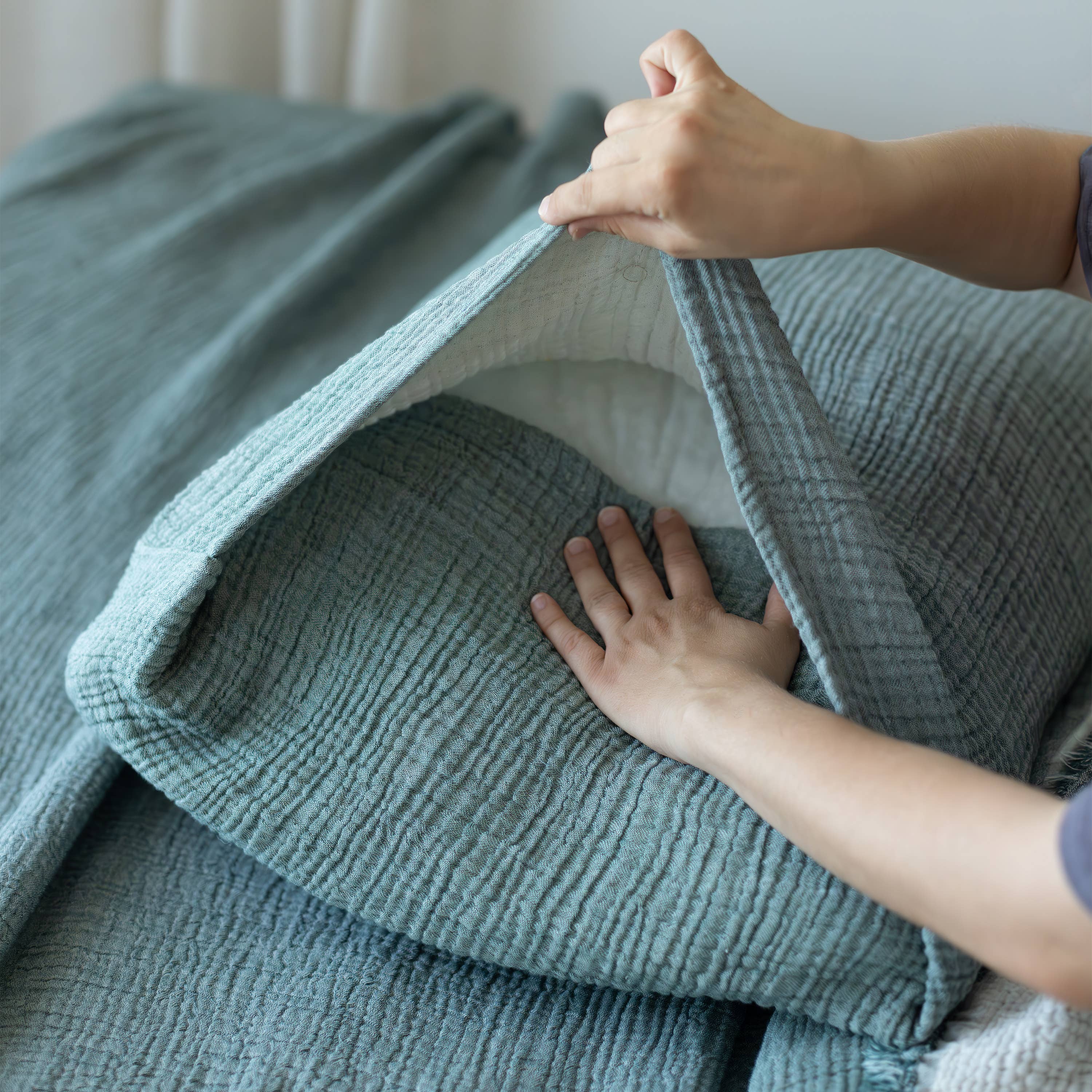 Vivamaison - Vente Plaids - Couvre-lit en mousseline frangé 100 % coton doux, 4 couches premium140