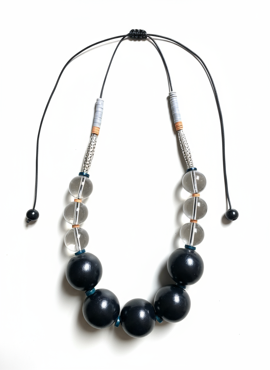 Gist Jewellery - Wholesale Beaded/Pearl Necklace - FRT04 - Adjustable cord necklace Glass, painted wood, coconut, clay and tibetan metal detail1