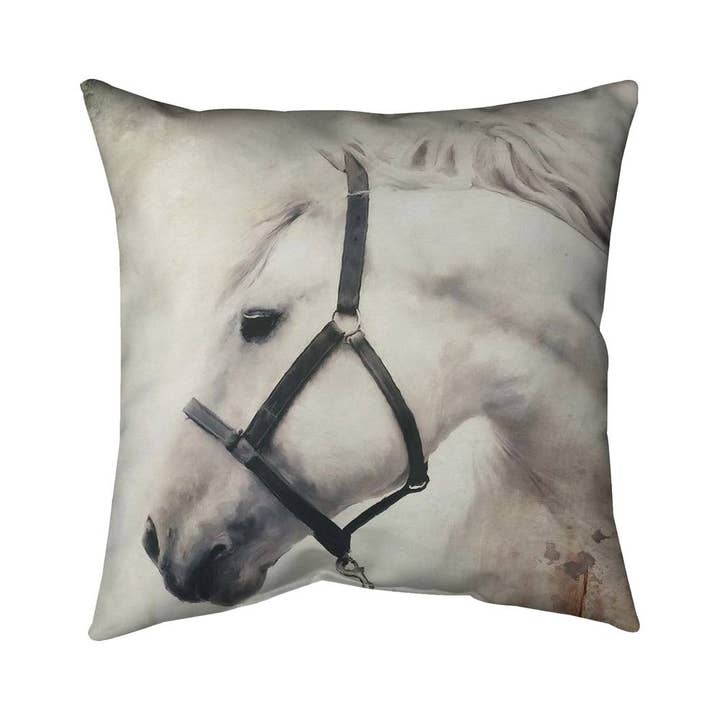 Darius le Coussin Cheval Blanc - Décor Animal de Ferme Occidental pour la vente par BEGIN HOME DECOR