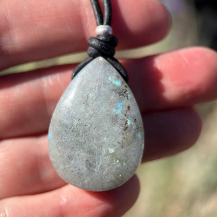 Gray Labradorite Pendant Necklace – Leather Cord Jewelry | Iridescent Gemstone Gift for wholesale by Sunlight Silver Jewelry