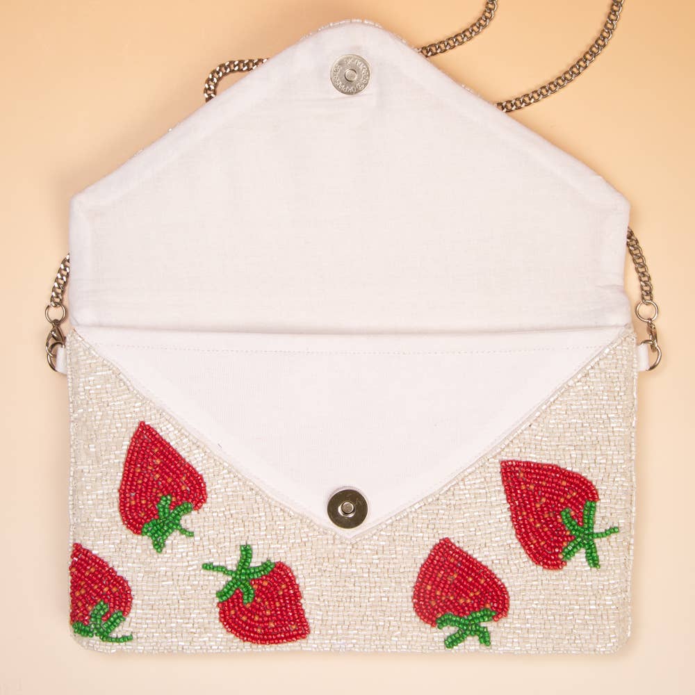 SP Sophia Collection - Wholesale Clutch Bag - Women's - Handmade Seed Bead Strawberry Clutch with Detachable Chain3