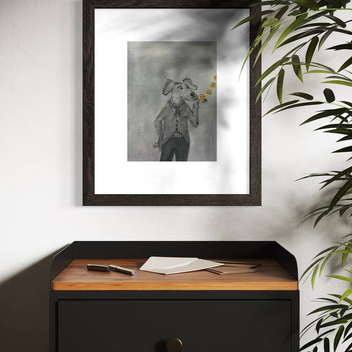 Bernie Street Studios - Wholesale Art Print - Blowing Smileys illustrated debonair dog Art Print1