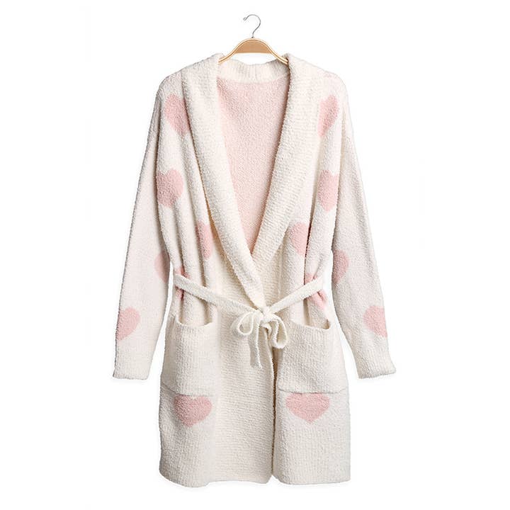 PINK Heart Pattern Soft Robe with Front Pockets for wholesale on Faire1
