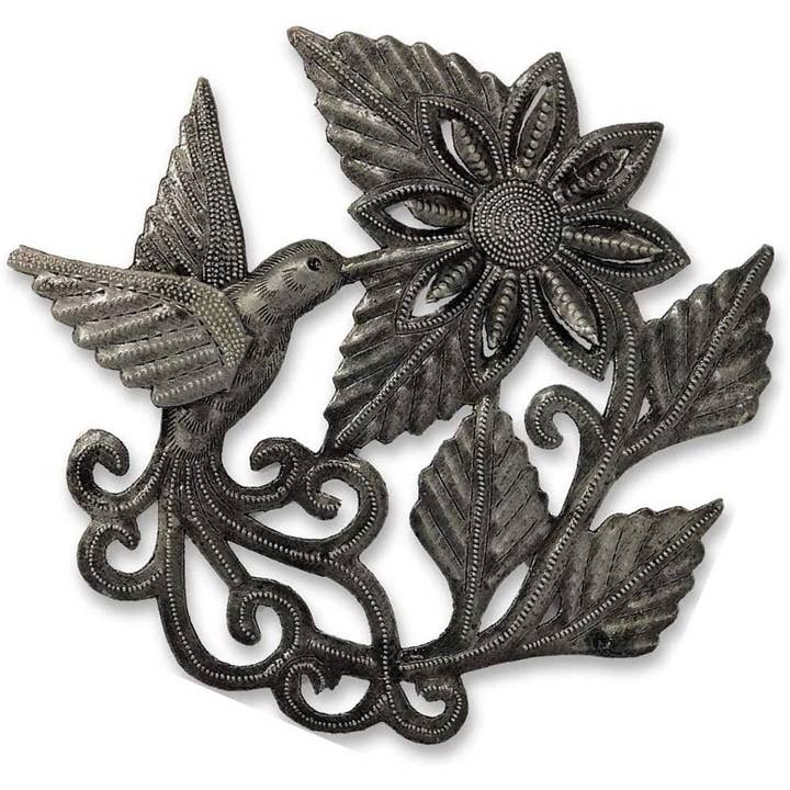 Hummingbird and a Flower, Garden Metal 7" x 8" for wholesale by Haiti Fair Trade~ It's Cactus