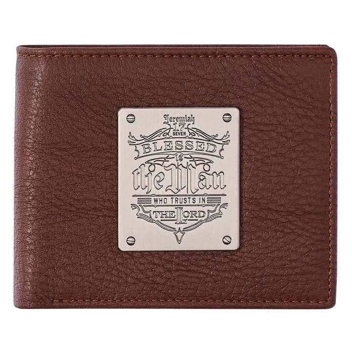 Wallet Leather Brown Blessed is the Man Badge Jer. 17:7 for wholesale by Christian Art Gifts