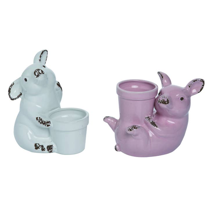 Transpac - Wholesale Plant Pot - CLOSEOUT Ceramic 7.5" Spring Pig with Wings Planter Set 2