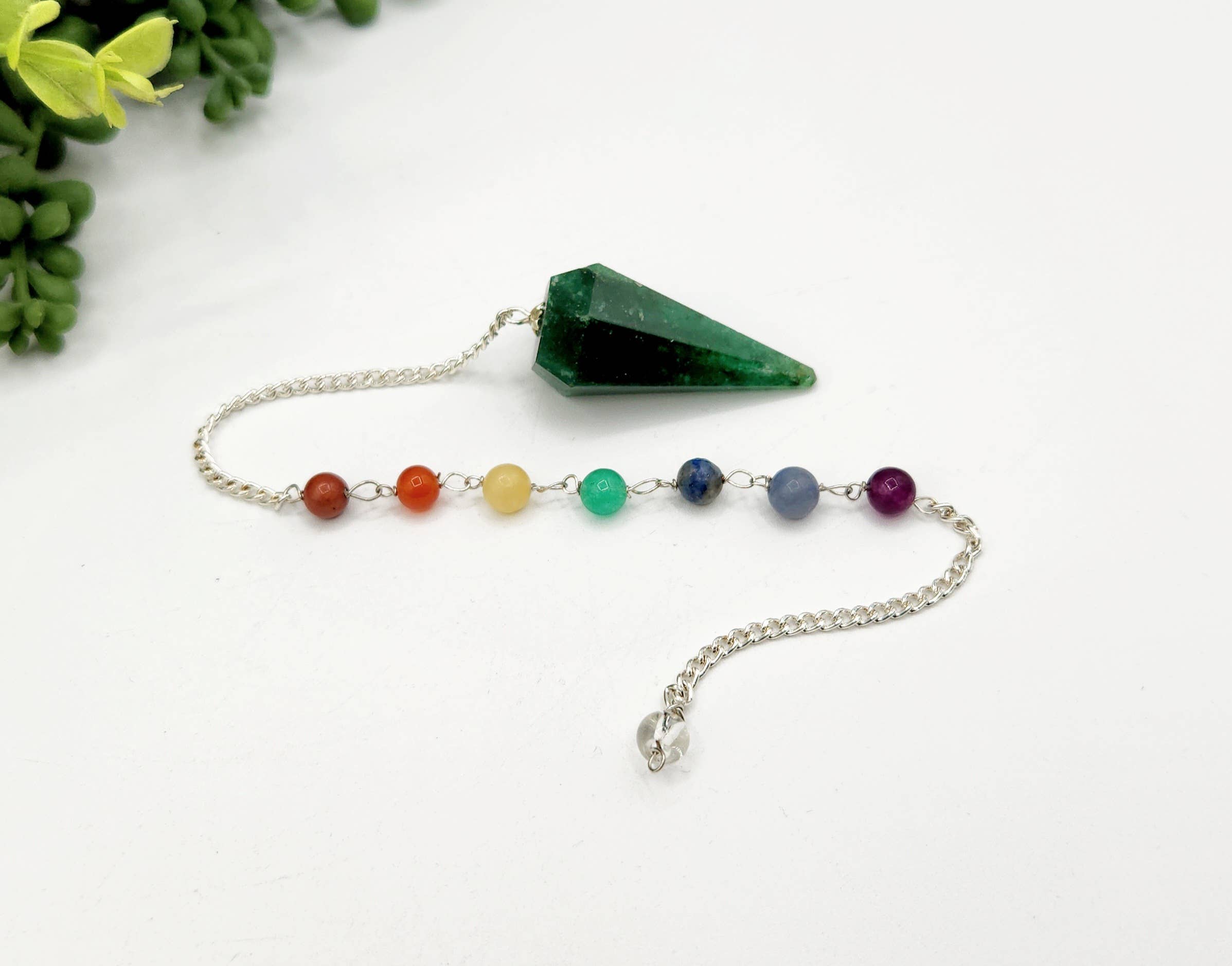 Meraki Gemstones - Wholesale Meditation Supplies - Jade Pendulum w/Chakra Beads-Silver Plate Chain4